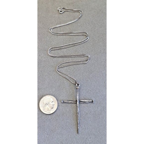 Vintage JAMES AVERY Brutalist STERLING Silver Nails CROSS PENDANT Sterling CHAIN - Picture 5 of 6